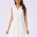 Allegra K Women's Chambray Dress Sleeveless Button Down Jean Denim Shirt Dresses (White, L)