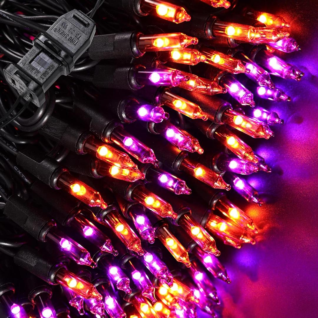 Halloween Lights - 2 Pack 21.5FT 100LED Conectable Waterproof String Lights Brighter Detachable Plug-in Lights Indoor & Outdoor for Halloween Decoration(Orange & Purple)