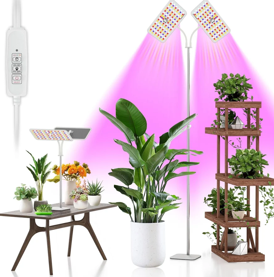 KINGPLUS Grow Lights with Stand, Full Spectrum Growing Light for Indoor Plants, 120 LEDs, 4 Dimmable Levels, Timer 4/8/12h, 1260inches Height Adjustable,18w, Ideal for Desk Small Plants