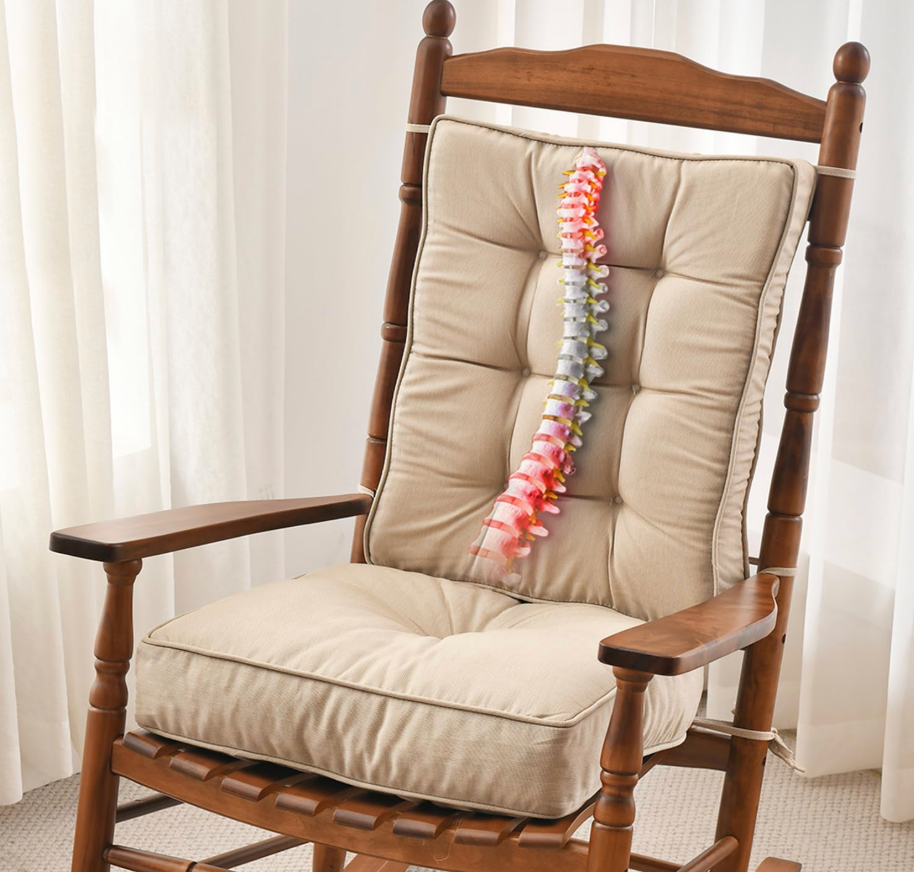 SUNROX Memory Foam Non Slip Rocking Chair Cushion, FadeShield Water Resistant Thicken Durable Tufted Pads, Set of Seat & Back Cushion with Ties for Indoor/Outdoor Rocker, 2 Piece, Husk Birch