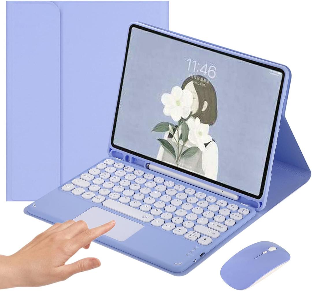 Keyboard Case for iPad 6th/5th Gen Air 2 Pro 9.7 inch Touchpad Detachable Keyboard with Mouse - Purple