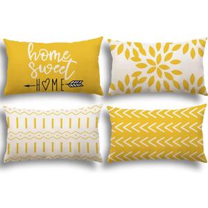 YCOLL Lumbar Pillow Covers 12x20 Set of 4, Modern Sofa Throw Pillow Cover, Decorative Outdoor Linen Fabric Pillow Case for Couch Bed Car, Yellow