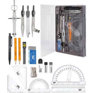 Mr. Pen Geometry Set with 6 Inch Swing Arm Protractor, Divider, Set Squares, Ruler, Compasses and Protractor, 15 Piece Set (Classic Slate)