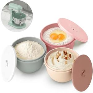 3-Pack Silicone Bowl Liners with Lids for KitchenAid 6-Qt Bowl-Lift Bowls Only, 2mm Extra-Thick Premium Silicone, Built-In Air Vents for Dough Proofing, Dishwasher Safe, BPA-Free (CREAM BEIGE/RUSTY ROSE/MUTED SAGE)