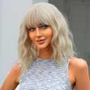 ATAYEA Blonde Wig with Bangs Short Wavy Wigs for Women Golden Blonde Curly Shoulder Length Bob Wig Synthetic fiber Wigs for Daily Party Use (14 Inch)