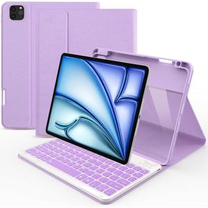 Keyboard Case for iPad Air 11 inch (M3/M2, 2025/2024)/ iPad Pro 11 inch (1st, 2nd, 3rd, 4th Gen)/ iPad Air 5th 4th Generation, 7 Colors Backlit Detachable Wireless Keyboard Cover with Pencil Holder (Purple)