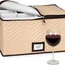 Wine Glass Storage Box with Dividers - Stemware Storage Case, Durable Quilted Microfiber Bin with Carry Handles, Protects Fine China - (1 Pack, Red Wine Glass)
