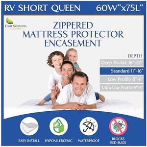 RV Short Queen Mattress Protector (60" Wx75 L) Waterproof Zippered Encasement Hypoallergenic Premium Bed Cover Protects Against Bedbugs Dust Allergies