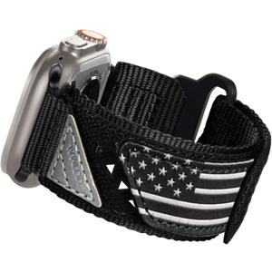 ULTIMAL Compatible with Apple Watch Series 10 42mm Band Series 9/8/7/6/5/4/SE/SE2, Nylon velcro watch band Stars-Stripes Flag Woven Strap for 42mm/41mm/40mm/38mm (L, Black USA Flag)