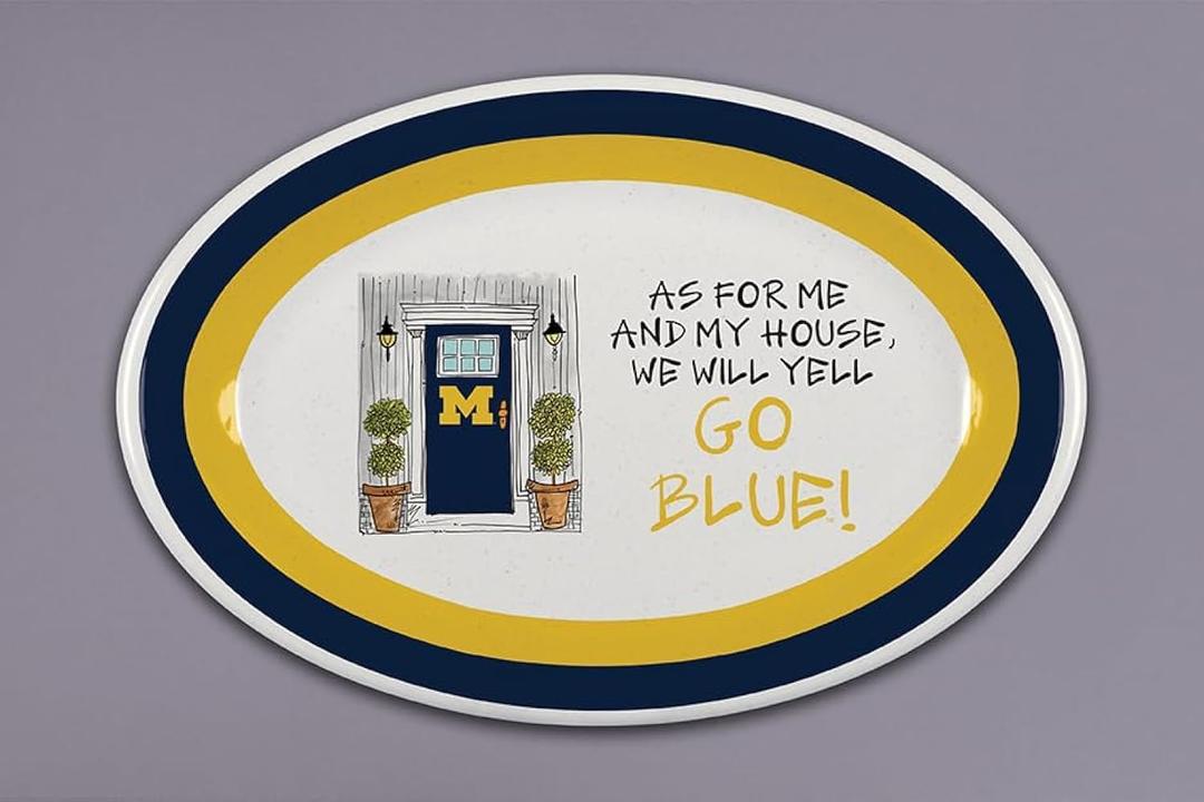 Magnolia Lane Michigan Wolverines Heavy DutyMelamine Oval Serving Platter 18” Party Platter Dish for Tailgating, BBQ’s, Poolside- Ideal for Graduation/Alumni and Big 10 NCAA Team Spirit