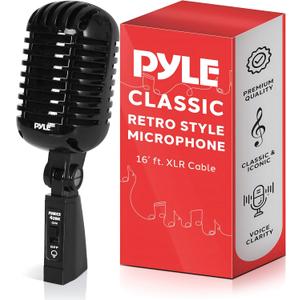Pyle Classic Retro Dynamic Vocal Microphone - Old Vintage Style Unidirectional Cardioid Mic with XLR Cable - Universal Stand Compatible - Live Performance, In Studio Recording, Black Pyle Classic Retro Dynamic Vocal Microphone - Old Vintage Style Unidirectional Cardioid Mic with XLR Cable - Universal Stand Compatible - Live Performance, In Studio Recording, Black