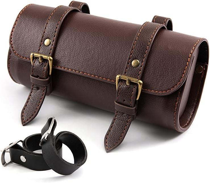 evomosa Motorcycle Saddle Bag Mini Motorbike Fork Handlebar Pu Leather Tool Storage Bag (Brown)
