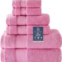 COZYART Pink Bath Towel Set 6 Piece, 2 Bath Towels 2 Hand Towels 2 Washcloths, Luxury 100% Turkish Cotton 650GSM Hotel Quality, Soft, Absorbent, Towel Sets for Bathroom