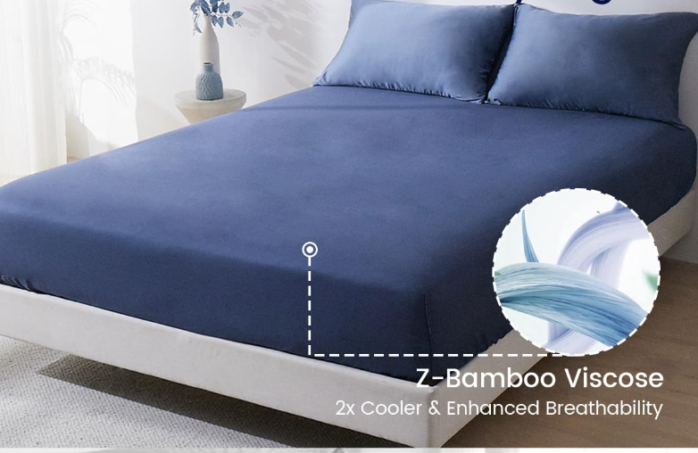 ZonLi Cooling Fitted Sheets,100% Rayon Derived from Bamboo Cooling Fitted Sheet Queen Size for Hot Sleeper, Deep Pocket Up to 22", Soft Bed Sheets, Hotel Silky Bedding Set, Blue Ashes