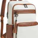 Leather Laptop Backpack for Women,Leather Backpack with Laptop Compartment Fit 15.6 inch Laptops,Carry-on Travel Backpacks,Casual Daypack for Work Business Weekender College,Beige