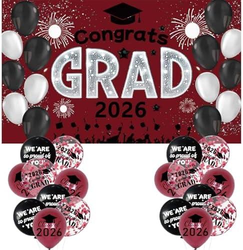 Maroon White Graduation Decorations Class of 2026 Banner