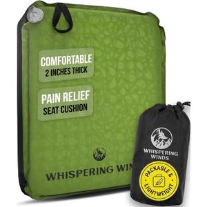 Whispering Winds Inflatable Seat Cushion - Comfortable Blow-up Foam Pad for Airplane, Travel, Stadium, Outdoors, Camping, Car & More (Large, Military Green - 1pack)