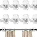 No Drill Curtain Rod Brackets - 20LB, 8 Pack Self Adhesive Curtain Rod Holder, Peel and Stick Wall Hooks, Renter Friendly Upgrades for Apartment, Kitchen, Bathroom, Dorm, Living Room and RV, White