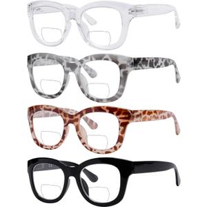 Eyekepper 4-Pack Large Frame Bifocal Reading Glasses Women Bifocal Readers +2.50 (4pcs Clear Lens-mix)