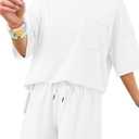 Dokotoo Summer Two Piece Sets for Women Casual Short Sleeve Shirts and Drawstring Shorts Lounge Sets