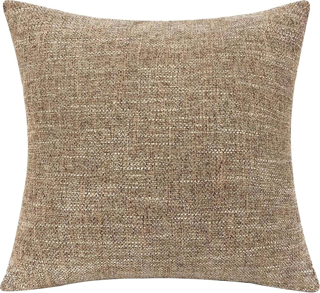 Pack of 2, Decorative Linen Soild Throw Pillow Covers Soft Accent Cushion Case Farmhouse Neutral Pillowcase for Couch Sofa Bedroom Living Room Home Decor 18 x 18 Inch (Brown)