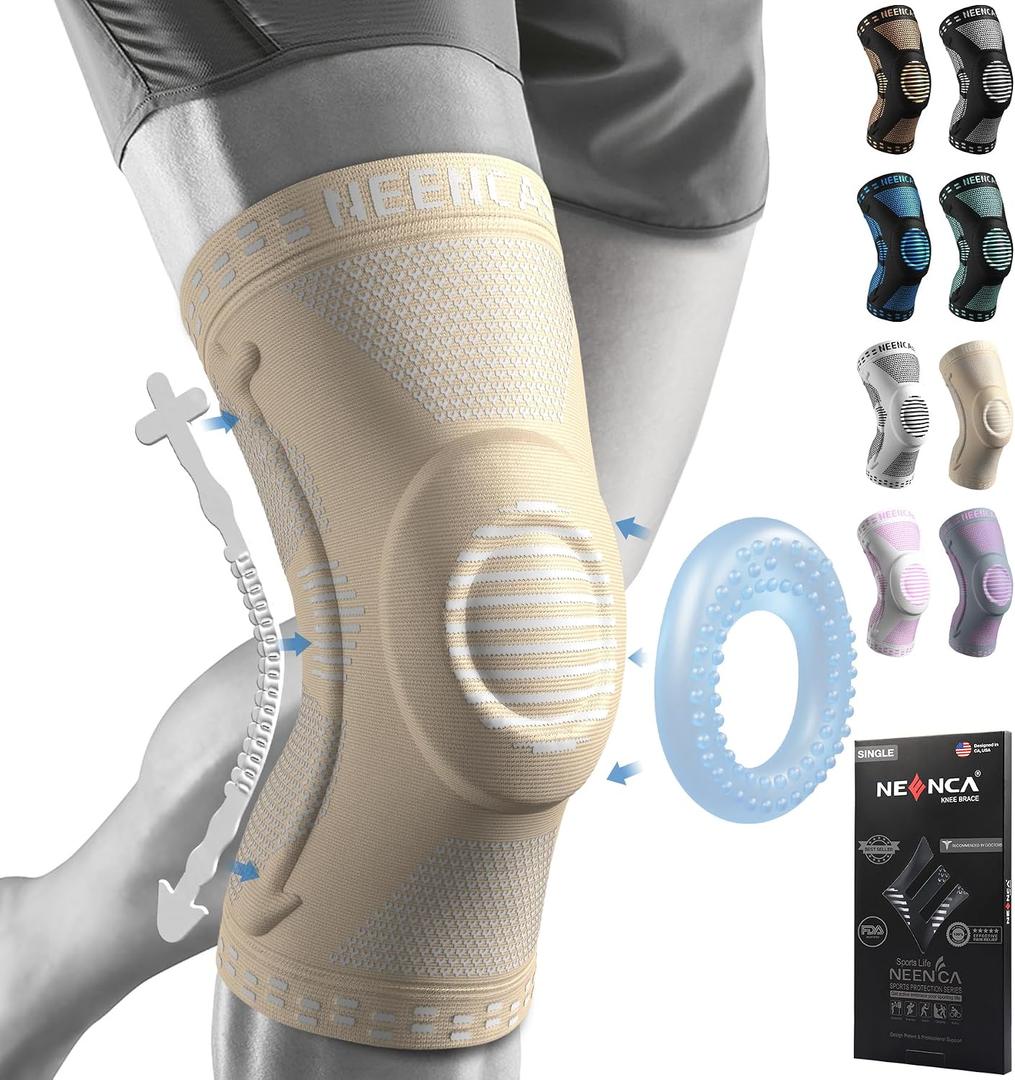 NEENCA Professional Knee Brace for Pain Relief, Medical Knee Support with Patella Pad & Side Stabilizers, Compression Knee Sleeve for Meniscus Tear, ACL, Joint Pain, Runner, Workout (Beige, X-Small)
