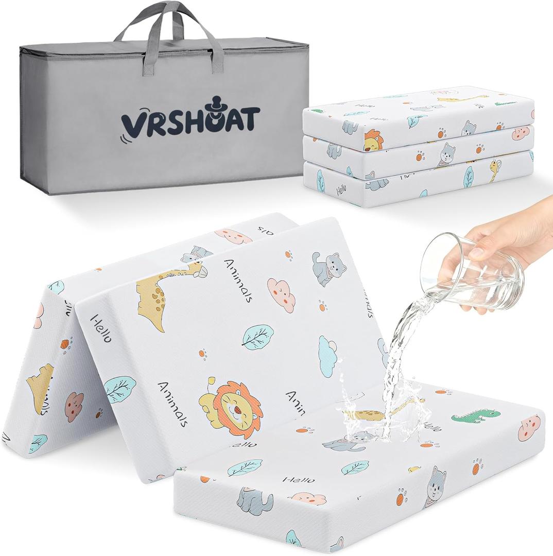 Trifold Pack and Play Mattress 38"x26" Pack N Play Mattresses for Baby Toddler, Portable Mini Crib Mattress for Playpen and Playard with Soft Breathable Waterproof Cover