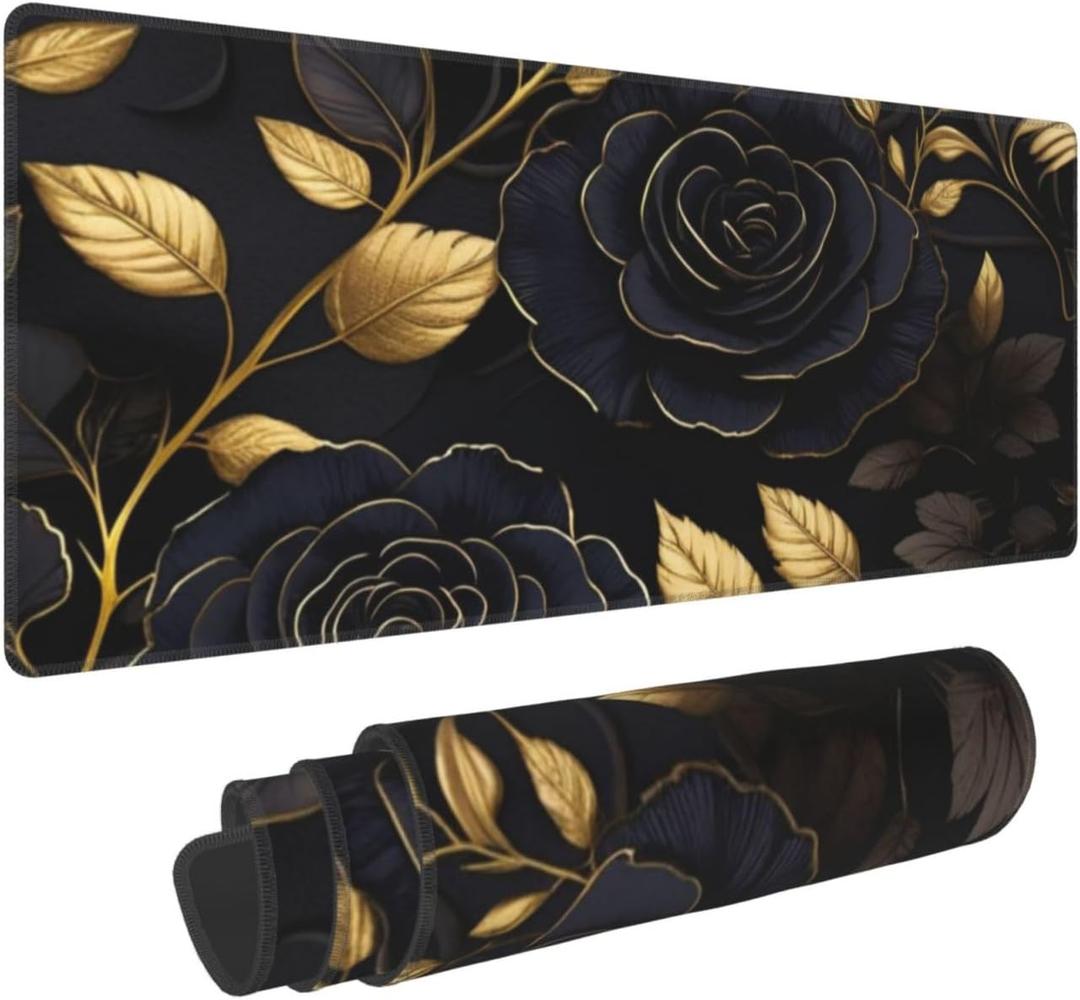 Gaming Mouse Pad, Large Non-Slip Rubber Base Mousepad, Keyboard Mouse Mat, Desk Pad with Stitched Edges, 31.5x11.8inch,Floral