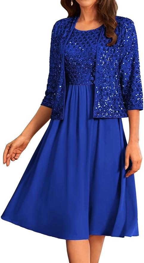 Formal Gowns for Women 2024 Mother of The Bride Dresses Formal Wedding Party Dress Two Piece Dress Royal Blue XL