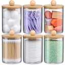 6-Pack Bamboo Qtip Holders - Bathroom Storage for Cotton Balls, Swabs, Pads, Floss