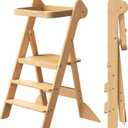 COSYLAND Foldi Foldable Toddler Kitchen Stool - Adjustable Height Toddler Standing Tower with Net & Safety Feet, IF Award-Winning Wooden Learning Step Tower for Kids Ages 18M-6Y, Natural