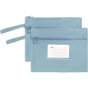 PATIKIL 2 Pcs Mesh Zipper Pouch with Handle, A5 Oxford Fabric Zipper File Pouch Double-Layer Document Bag Storage for Office Travel Puzzles Books Shopping, Blue (9.5 x 7.3 Inch)