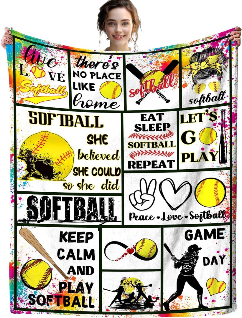Softball Blanket Ligtweight Cozy Soft Print Flannel Soccer Baseball Throw Blankets for Kids Boys Girls Adults Gifts 50"X40"