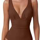 QINSEN Womens Sexy V Neck One Piece Bathing Suit Cross Back Swimsuit High Waist Monokini Size XL