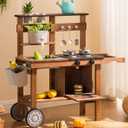 ROBUD Mud Kitchen for Kids Outdoor with Wheels, Wooden Outdoor Play Kitchen, Kids Mud Kitchen with Removable Sink & Faucet, Monteeori Toys for Children Ages 3+ Years, WG403