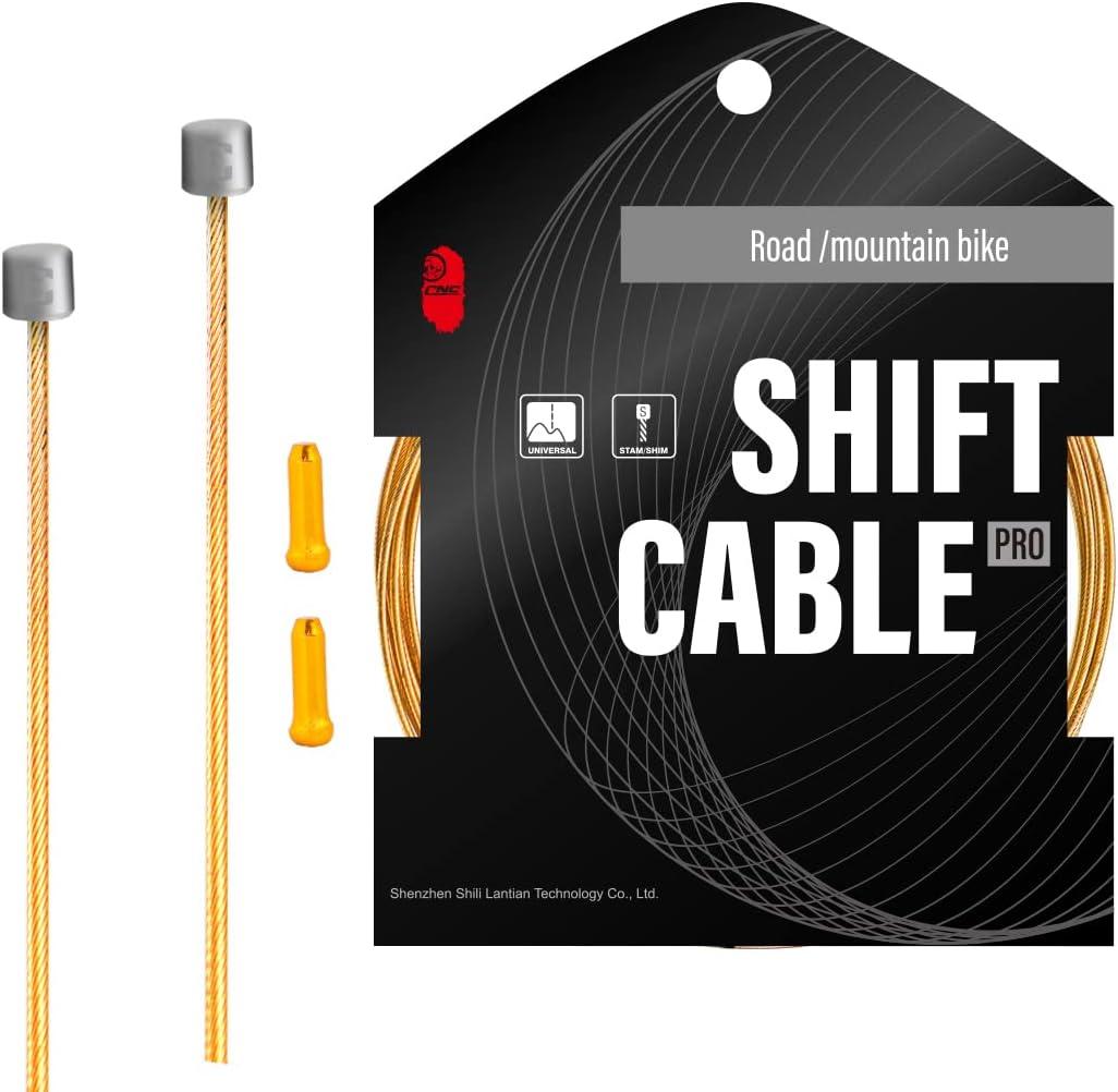 CNC Pro Slick Polished Bike Shifter Cable for Shimano/SRAM|Mountain BikeRoad BikeMTB Derailleur Cable 1.2X 2100/2500/3000/3500mmGold.