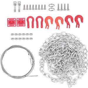 RC Tow Chain Metal Tow Rope Set, 1/10 1/24 Scale Metal Winch Accessories, Heavy Duty Off Road Trailer Hitch with Hooks for Axial SCX10 D90 RC Crawler Trailer
