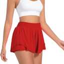 Athletic Running Shorts for Women High Waisted Flowy Shorts Butterfly Summer Gym Workout Golf Active Tennis Skorts (Red, XL)