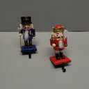 2 Pcs Wooden Christmas Stocking Holders Nutcracker Soldier Hangers with Xmas Stocking Hooks for Fireplace Mantel