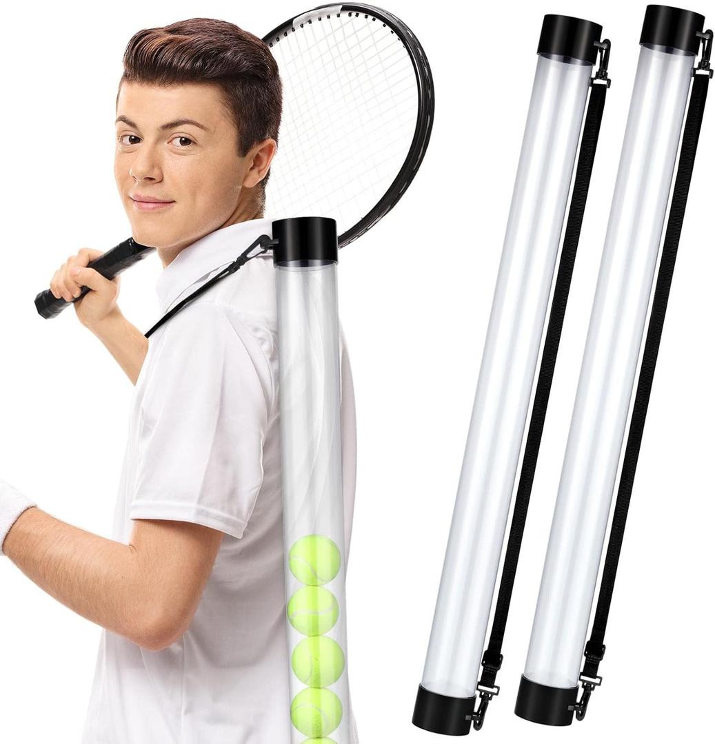 Lenwen 2 Pack Tennis Ball Tube Pickup, Fits 15 Tennis Ball with Shoulder Strap, Lightweight Collector Holder Picker Grabber Retriever Tube Carrier for Players, Coaches & Instructors (Clear)