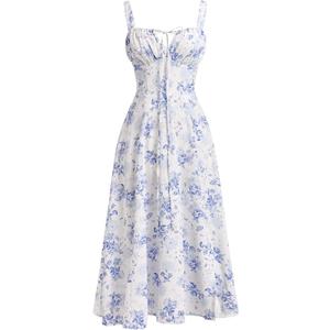 Women's Floral Corset Dress Formal Cocktail Dresses Going Out Casual Sundress Split Thigh Spaghetti Strap Vintage Dress
