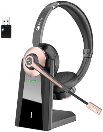Earbay Wireless Headset, Bluetooth Headset with Microphone Noise Canceling & USB Dongle, Wireless Headphones with Mic Mute/Charge Dock for PC Computer Phone Work Office Meetings Call Teams