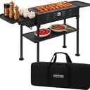 comzenz 35 Portable Charcoal Grill Folding BBQ Grill for Outdoor Grilling Cooking Camping Hiking Picnics Tailgating Backpacking Party, With Storage Bag & Non-Stick Frying Pan, Matte Black