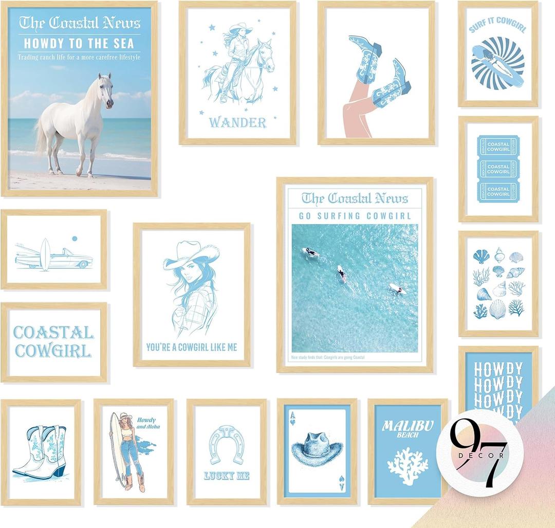 97 Decor LARGE 11x14 Coastal Cowgirl Decor Aesthetic - Blue Coastal Cowgirl Wall Art, Preppy Granddaughter Prints For Wall, Beach Room Posters For Teen Girls Bedroom Decorations (Unframed)