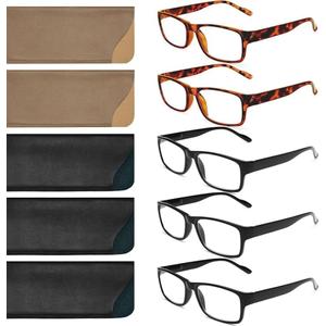 Gaoye 5-Pack Reading Glasses Blue Light Blocking, Spring Hinge Readers for Women Men Anti Glare Filter Lightweight Eyeglasses (I1 turtle mix with bags, 1.5x)