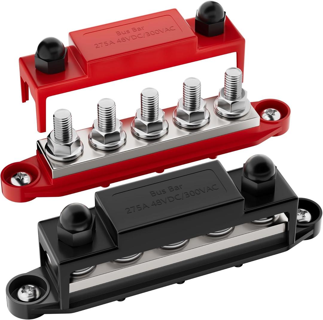 275A Power Distribution Block 12V Bus Bar 5 x 3/8" (M10) Terminal Studs 12 Volt Marine Busbar Positive and Ground for Automotive Car Boat Solar System 275A Power Distribution Block 12V Bus Bar 5 x 3/8" (M10) Terminal Studs 12 Volt Marine Busbar Positive and Ground for Automotive Car Boat Solar System