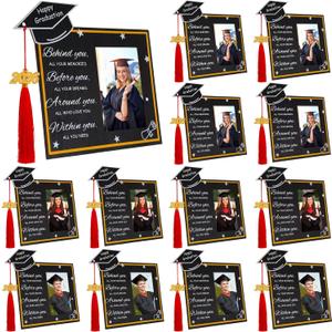 VioraWhite 12 Pack 2026 Graduation Picture Frames with Red Tassel, 4" x 6" Class of 2026 Wooden Graduation Photo Frame Bulk Gifts for College High School Graduated Party Favor