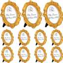 10 Pcs Gold Mini Picture Frames Pack 2 x 3 Inch Small Vintage Antique Ornate Retro Baroque Photo Frames with Backboard for Wall Hanging Tabletop Display Wedding Christmas Decor (Oval)
