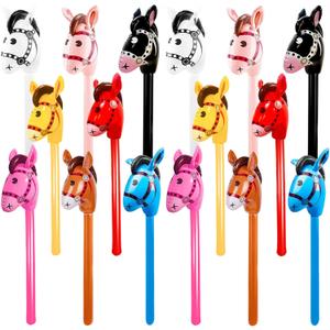 16 Pack 40 Inch Inflatable Stick Horse Bulk Children Blow Up Pony Stick Balloon Inflatable Horsehead Stick for Kids Birthday