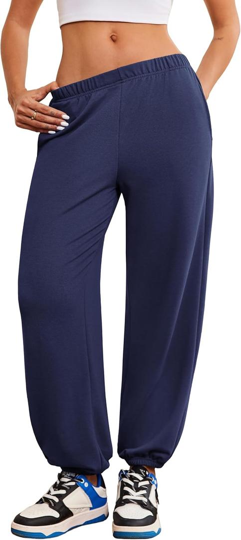 Ekouaer Jogger Pajamas Pants Baggy Lounge Pj Pant Cotton Sleep Bottoms Fall Sweatpants with Pockets for Women (Small, Navy Blue)